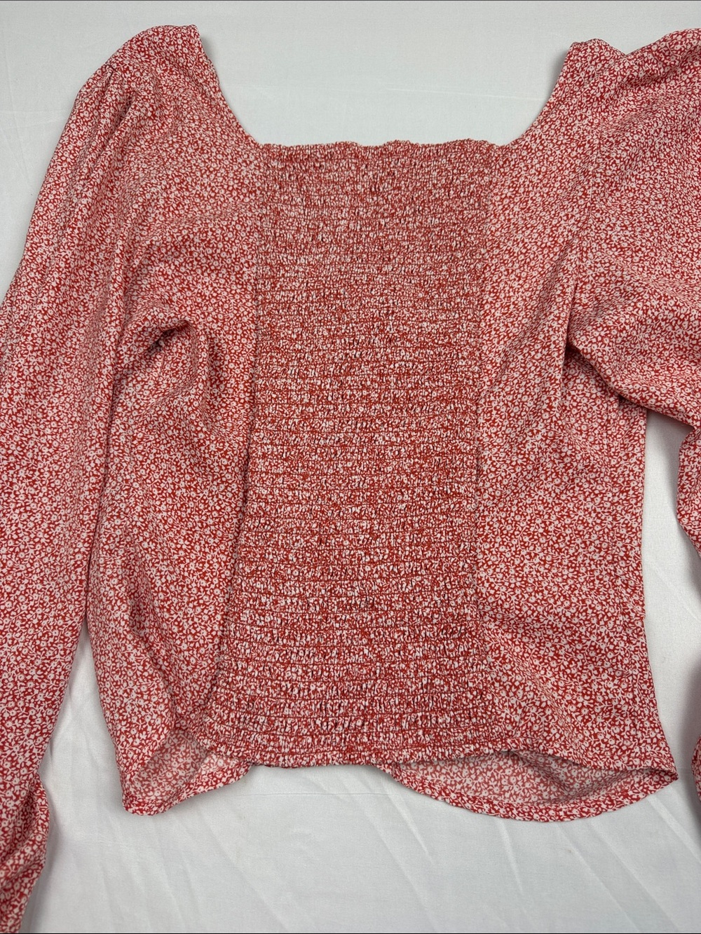 Abercrombie & Fitch Rust Floral Ruched V-Neck Top w/ balloon sleeves - Picture 9 of 14